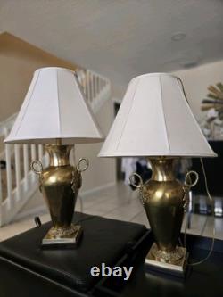 Vintage Brass Table Lamps with White Shades Set of 2