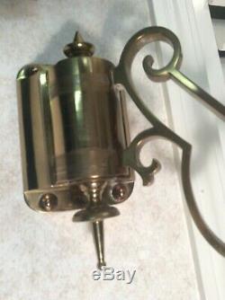 Vintage Brass Wall Armed Student Oil Lamp Green Glass Shade