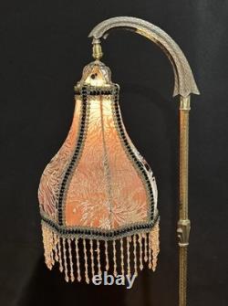 Vintage Bridge Lamp Shade Burnout Silk Velvet Beaded Fringe Victorian Style UNO