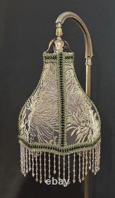Vintage Bridge Lamp Shade Burnout Silk Velvet Beaded Fringe Victorian Style UNO