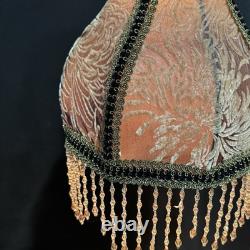 Vintage Bridge Lamp Shade Burnout Silk Velvet Beaded Fringe Victorian Style UNO