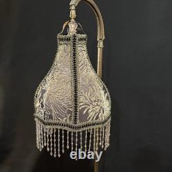 Vintage Bridge Lamp Shade Burnout Silk Velvet Beaded Fringe Victorian Style UNO