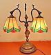 Vintage Bronze With Slag Glass Shades Student Lamp Beautiful