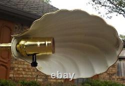 Vintage CLAM SHELL Metal Floor Lamp Brass Shade Adjustable ON/OFF Pharmacy Light