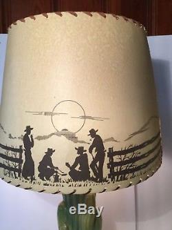 Vintage Cactus Western Lamp with Western Scene Lamp Shade