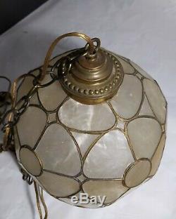 Vintage Capiz Shell Floral Shade Hanging Lamp/Light Ball Swag Mid Century Modern