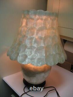 Vintage Capiz Shell Lamp & Shade, Handmade 19.5 x 14.5, Mother of Pearl Color