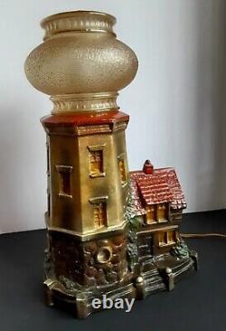 Vintage Carnival Chalkware Lighthouse LampColors! Stunning Glass Gold Shade