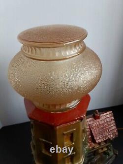 Vintage Carnival Chalkware Lighthouse LampColors! Stunning Glass Gold Shade