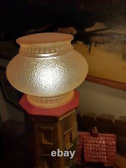 Vintage Carnival Chalkware Lighthouse LampColors! Stunning Glass Gold Shade