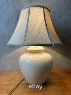 Vintage Ceramic Ginger Jar Lamp Off-White Glossy Glaze with Fabric Shade