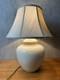 Vintage Ceramic Ginger Jar Lamp Off-white Glossy Glaze With Fabric Shade