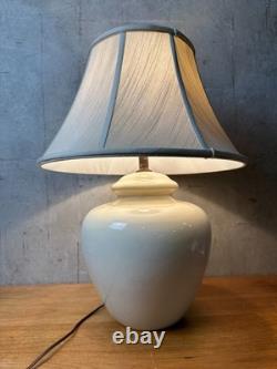 Vintage Ceramic Ginger Jar Lamp Off-White Glossy Glaze with Fabric Shade
