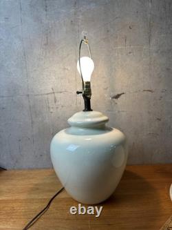 Vintage Ceramic Ginger Jar Lamp Off-White Glossy Glaze with Fabric Shade
