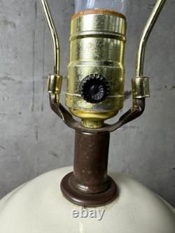 Vintage Ceramic Ginger Jar Lamp Off-White Glossy Glaze with Fabric Shade