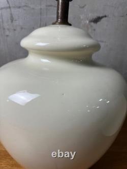 Vintage Ceramic Ginger Jar Lamp Off-White Glossy Glaze with Fabric Shade