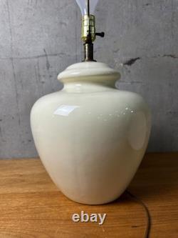 Vintage Ceramic Ginger Jar Lamp Off-White Glossy Glaze with Fabric Shade