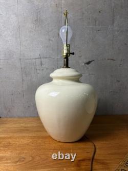 Vintage Ceramic Ginger Jar Lamp Off-White Glossy Glaze with Fabric Shade