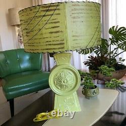 Vintage Ceramic Lamp with Fiberglass Shade Chartreuse Mid Century Atomic Retro MCM