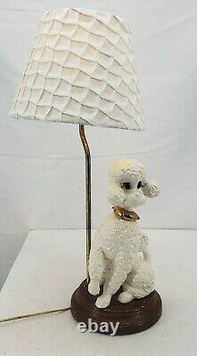 Vintage Ceramic White Poodle Lamp Atlantic Mold 1960s with Shade 22