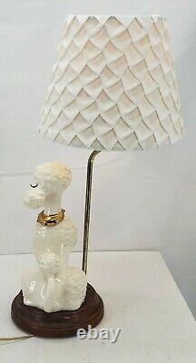 Vintage Ceramic White Poodle Lamp Atlantic Mold 1960s with Shade 22