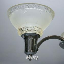 Vintage Chandelier Lamp Ceiling Nickle Chrome 3-arm Light Fixture Glass Shades