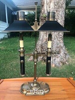 Vintage Chapman Bouillotte Double Bulb Brass Desk Lamp with Tole Shades original