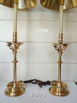 Vintage Chapman Brass Candlestick Buffet Table Lamps W Shades
