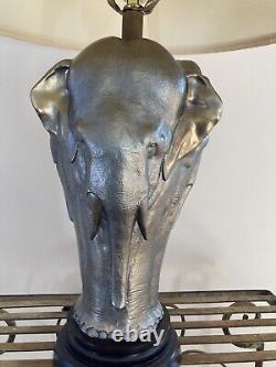 Vintage Chapman Sculptural Antique Bronze 3 Face Elephant Table Lamp-GORGEOUS