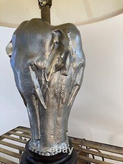 Vintage Chapman Sculptural Antique Bronze 3 Face Elephant Table Lamp-GORGEOUS