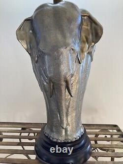 Vintage Chapman Sculptural Antique Bronze 3 Face Elephant Table Lamp-GORGEOUS