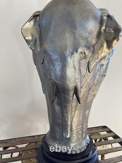 Vintage Chapman Sculptural Antique Bronze 3 Face Elephant Table Lamp-GORGEOUS