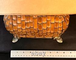 Vintage Chinoiserie Asian Rectangle Bamboo Tiki Table Pair Of Lamps