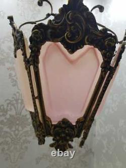 Vintage Classic Ornate Victorian BRASS PINK PANTHER SHADES LAMP CEILING FIXTURE
