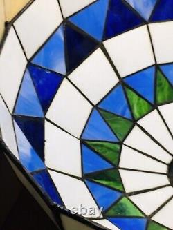 Vintage Cobalt Blue-green & White Stained Tiffany Style Lamp Shade 12 HANDMADE