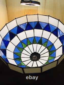 Vintage Cobalt Blue-green & White Stained Tiffany Style Lamp Shade 12 HANDMADE