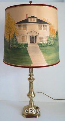 Vintage Colonial American Artist signed Shade Pat Walter/Brass Lamp