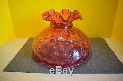 Vintage Cranberry Glass Lamp Shade Ruffled top Dot Optic 10 fitter GWTW