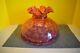 Vintage Cranberry Glass Lamp Shade Ruffled Top Dot Optic 10 Fitter Gwtw