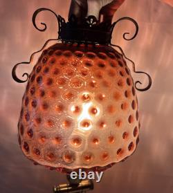 Vintage Cranberry Hobnail Glass Shade 7D 4F For Hanging Pull Down Oil Lamp