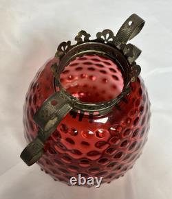 Vintage Cranberry Hobnail Glass Shade 7D 4F For Hanging Pull Down Oil Lamp