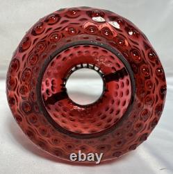 Vintage Cranberry Hobnail Glass Shade 7D 4F For Hanging Pull Down Oil Lamp