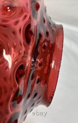 Vintage Cranberry Hobnail Glass Shade 7D 4F For Hanging Pull Down Oil Lamp