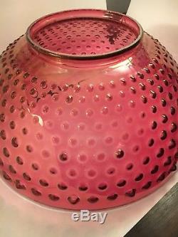 Vintage Cranberry Hobnail Stained Glass Hanging Oil Lamp Shade 14