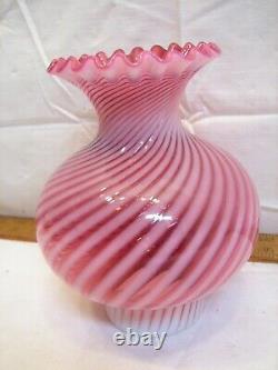Vintage Cranberry Opalescent Swirl Glass Fluid Lamp Chimney Shade Globe