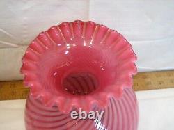 Vintage Cranberry Opalescent Swirl Glass Fluid Lamp Chimney Shade Globe