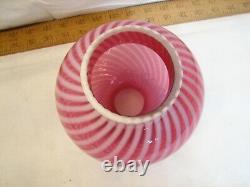 Vintage Cranberry Opalescent Swirl Glass Fluid Lamp Chimney Shade Globe