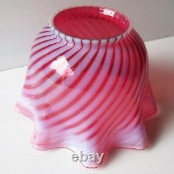 Vintage Cranberry Opalescent Swirl Glass Lamp Shade Ruffled Edge 4Fitter