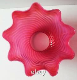 Vintage Cranberry Opalescent Swirl Glass Lamp Shade Ruffled Edge 4Fitter