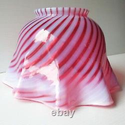 Vintage Cranberry Opalescent Swirl Glass Lamp Shade Ruffled Edge 4Fitter